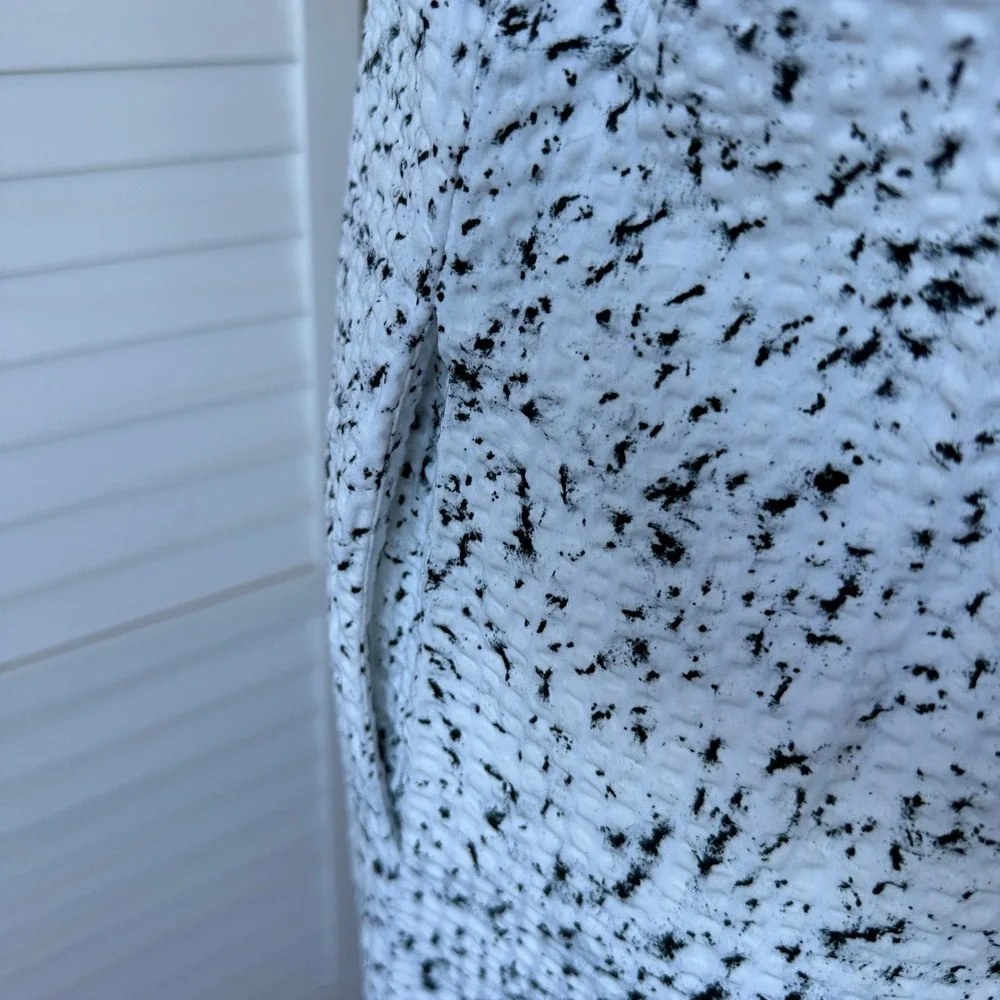 COS Crinkled Zip Front‎ Dress White Black Speckled Short Sleeve Collared Size 6